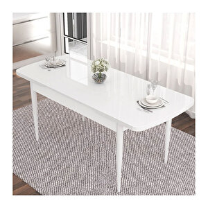 Are Serisi, 80x132 Mdf Açılabilir Beyaz Masa Takımı, 4 Sandalye Gold Halkalı Ve 1 Bench Krem