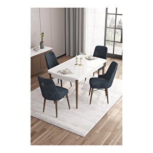 Are Serisi,beyaz Masa Ceviz Ayak Mdf 80x132 Açılabilir Yemek Odası Takımı,4 Sandalye Gümüş Halkalı Antrasit