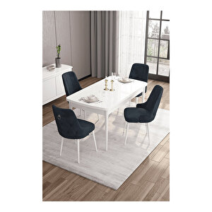 Are Serisi, 80x132 Mdf Açılabilir Beyaz Masa Takımı, 4 Sandalye Gümüş Halkalı Antrasit