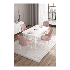 Are Serisi, 80x132 Mdf Açılabilir Beyaz Masa Takımı, 4 Sandalye Gümüş Halkalı