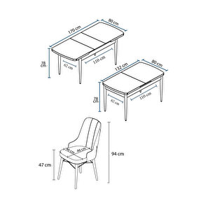 Are Serisi, 80x132 Mdf Açılabilir Beyaz Masa Takımı, 4 Sandalye Gümüş Halkalı