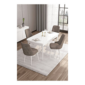 Are Serisi, 80x132 Mdf Açılabilir Beyaz Masa Takımı, 4 Sandalye Gümüş Halkalı Cappucino