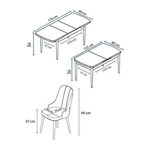 Noa Serisi,beyaz Masa Ceviz Ayak Mdf 80x132 Açılabilir Yemek Odası Takımı,4 Sandalye Gold Halkalı