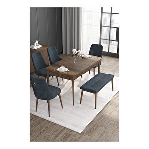 Noa Serisi, Mdf 80x132 Açılabilir Barok Ahşap Desen Mutfak Masa Takımı, 4 Sandalye Gold Halkalı Ve 1 Bench Antrasit