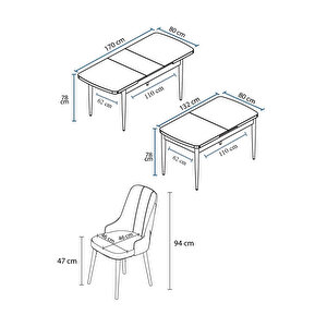 Noa Serisi,beyaz Masa Ceviz Ayak Mdf 80x132 Açılabilir Yemek Odası Takımı,4 Sandalye Gümüş Halkalı