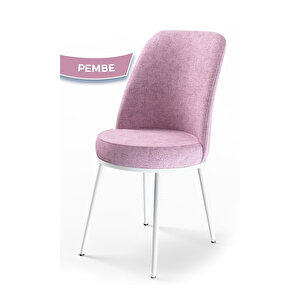 Nil Serisi,beyaz Mermer Desen 70x110 Sabit Mutfak Masa Takımı Masa 4 Sandalye Pembe