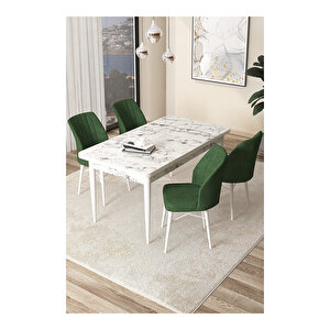 Arp Serisi,beyaz Mermer Desen 70x110 Sabit Mutfak Masa Takımı Masa 4 Sandalye Su Yeşili