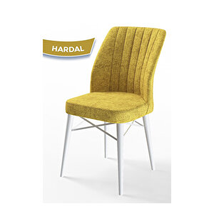 Arp Serisi,beyaz Mermer Desen 70x110 Sabit Mutfak Masa Takımı Masa 4 Sandalye Hardal