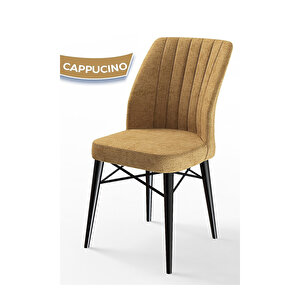 Arp Serisi,siyah Mermer Desen 70x110 Sabit Mutfak Masa Takımı Masa 4 Sandalye Cappucino