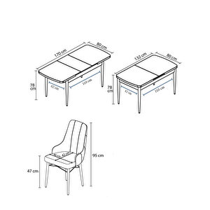 Lia Serisi, 80x132 Açılabilir Beyaz Mermer Desen Mutfak Masası Takımı, 4 Sandalye