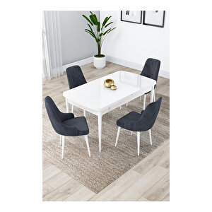 Lia Serisi, 80x132 Açılabilir Beyaz Masa,mutfak Masası Takımı, 4 Sandalye Antrasit