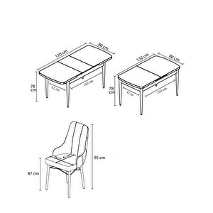 Lia Serisi, 80x132 Açılabilir Beyaz Masa,mutfak Masası Takımı, 4 Sandalye