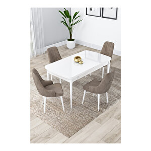 Lia Serisi, 80x132 Açılabilir Beyaz Masa,mutfak Masası Takımı, 4 Sandalye Cappucino