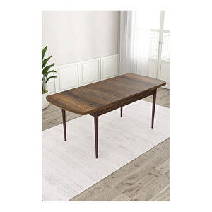 Lia Serisi, 80x132 Açılabilir Barok Ahşap Desen Mutfak Masa Takımı, 4 Sandalye Ve 1 Bench