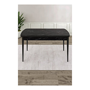 Lia Serisi, 80x132 Açılabilir Siyah Mermer Desen ,mutfak Masası Takımı, 4 Sandalye Ve 1 Bench Krem