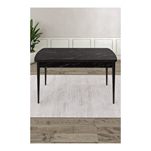 Lia Serisi, 80x132 Açılabilir Siyah Mermer Desen ,mutfak Masası Takımı, 4 Sandalye Ve 1 Bench Lacivert