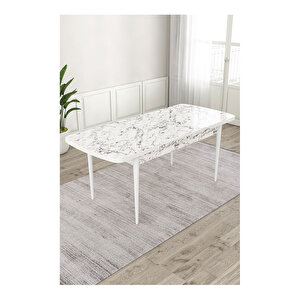 Lia Serisi, 80x132 Açılabilir Beyaz Mermer Desen ,mutfak Masası Takımı, 4 Sandalye Ve 1 Bench