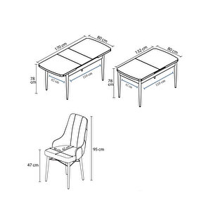 Lia Serisi, 80x132 Açılabilir Beyaz Masa Ceviz Ayak Mutfak Masası Takımı, 4 Sandalye