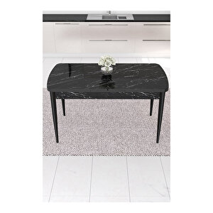 Nex Serisi, 80x132 Mdf Açılabilir Siyah Mermer Desen Masa Takımı, 4 Sandalye Gold Halkalı Pembe
