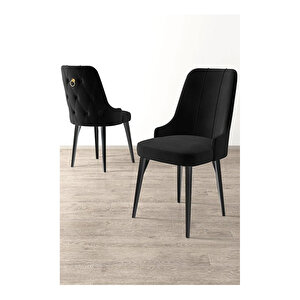 Nex Serisi, 80x132 Mdf Açılabilir Siyah Mermer Desen Masa Takımı, 6 Sandalye Gold Halkalı