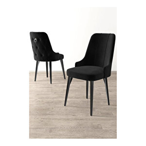 Nex Serisi, 80x132 Mdf Açılabilir Siyah Mermer Desen Masa Takımı, 4 Sandalye Gümüş Halkalı