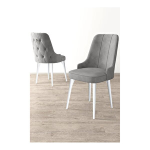 Nex Serisi, 80x132 Mdf Açılabilir Beyaz Masa Takımı, 6 Sandalye Gümüş Halkalı