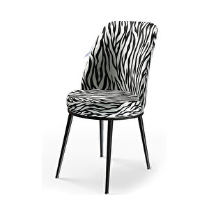 Dexa Serisi, Üst Kalite Yemek Odası Sandalyesi, Metal Siyah İskeletli, 4 Adet Sandalye Zebra