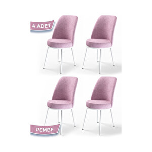 Dexa Serisi, Üst Kalite Yemek Odası Sandalyesi, Metal Beyaz İskeletli, 4 Adet Sandalye Pembe