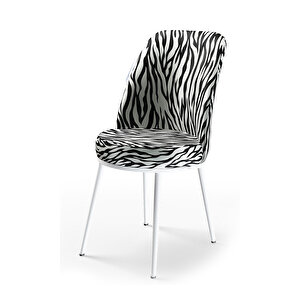 Dexa Serisi, Üst Kalite Yemek Odası Sandalyesi, Metal Beyaz İskeletli, 4 Adet Sandalye Zebra