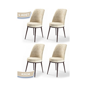Dexa Serisi, Üst Kalite Yemek Odası Sandalyesi, Metal Kahverengi İskeletli, 4 Adet Sandalye Krem