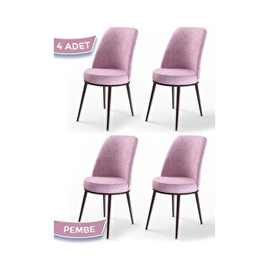 Dexa Serisi, Üst Kalite Yemek Odası Sandalyesi, Metal Kahverengi İskeletli, 4 Adet Sandalye Pembe