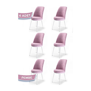 Dexa Serisi, Üst Kalite Yemek Odası Sandalyesi, Metal Beyaz İskeletli, 6 Adet Sandalye Pembe