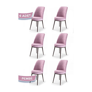 Dexa Serisi, Üst Kalite Yemek Odası Sandalyesi, Metal Kahverengi İskeletli, 6 Adet Sandalye Pembe