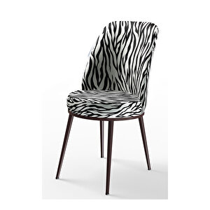 Dexa Serisi, Üst Kalite Yemek Odası Sandalyesi, Metal Kahverengi İskeletli, 1 Adet Sandalye Zebra