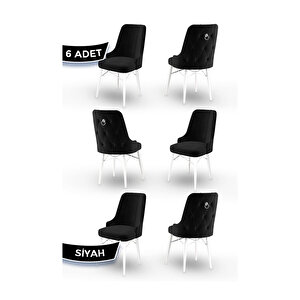 Pare Serisi, Beyaz Gürgen Ayaklı 1.sınıf Babyface Kumaş 6 Adet Sandalye, Gümüş Halkalı Siyah