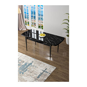 Zen Serisi Açılabilir 80x132 Mdf Mutfak Masası Yemek Masası Siyah Mermer