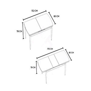 Zen Serisi Açılabilir 80x132 Mdf Mutfak Masası Yemek Masası Siyah Mermer