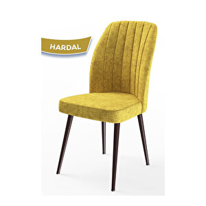 Platinum Serisi, Üst Kalite Mutfak Sandalyesi, Metal Kahverengi İskeletli, 4 Adet Sandalye Hardal