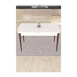Taç Serisi Açılabilir 80x132 Mutfak Masas,yemek Masası Beyaz - Ceviz