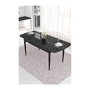 Are Serisi Açılabilir 80x132 Mdf Mutfak Masas,yemek Masası Siyah Mermer
