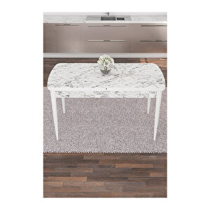 Are Serisi Açılabilir 80x132 Mdf Mutfak Masas,yemek Masası Beyaz Mermer