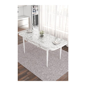Are Serisi Açılabilir 80x132 Mdf Mutfak Masas,yemek Masası Beyaz Mermer