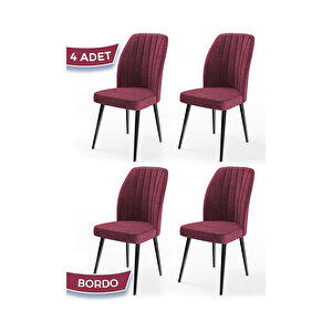 Platinum Serisi, Üst Kalite Mutfak Sandalyesi, Metal Siyah İskeletli, 4 Adet Sandalye Bordo