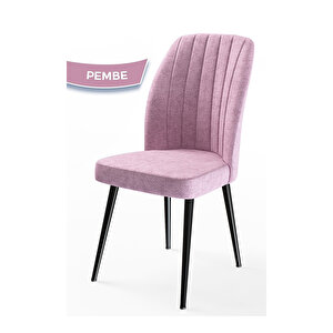Platinum Serisi, Üst Kalite Mutfak Sandalyesi, Metal Siyah İskeletli, 4 Adet Sandalye Pembe