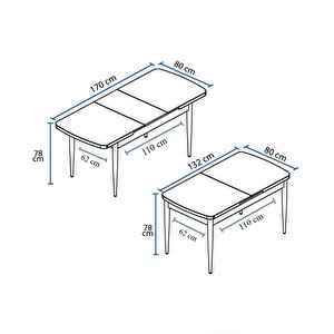 Nex Serisi Açılabilir 80x132 Mdf Mutfak Masası Yemek Masası Siyah Mermer