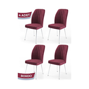 Platinum Serisi, Üst Kalite Mutfak Sandalyesi, Metal Beyaz İskeletli, 4 Adet Sandalye Bordo