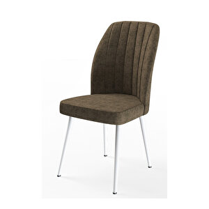 Platinum Serisi, Üst Kalite Mutfak Sandalyesi, Metal Beyaz İskeletli, 4 Adet Sandalye Kahverengi
