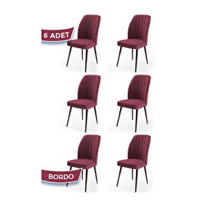 Platinum Serisi, Üst Kalite Mutfak Sandalyesi, Metal Kahverengi İskeletli, 6 Adet Sandalye Bordo