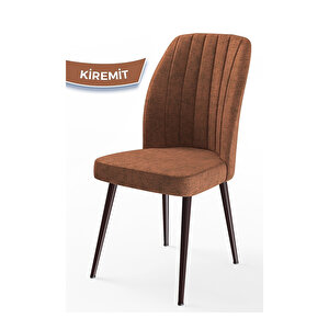Platinum Serisi, Üst Kalite Mutfak Sandalyesi, Metal Kahverengi İskeletli, 6 Adet Sandalye Kiremit