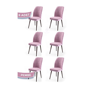 Platinum Serisi, Üst Kalite Mutfak Sandalyesi, Metal Kahverengi İskeletli, 6 Adet Sandalye Pembe